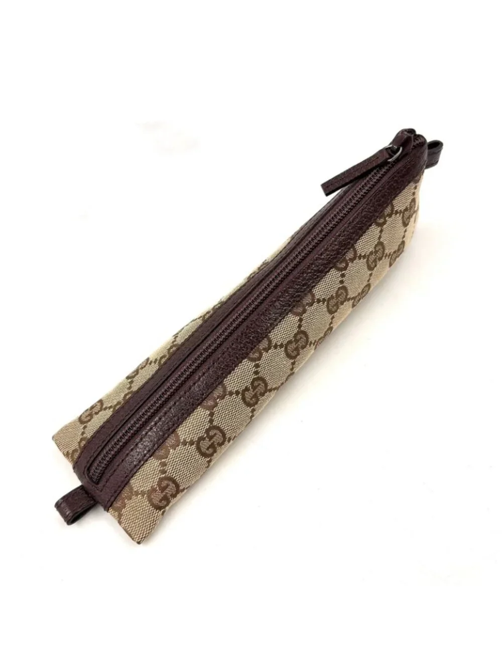 Gucci GG Canvas Leather Brown Triangle Pen Pouch